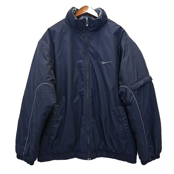 Vintage Nike 000 Mens Y2K Puffer Coat Sz L Blue Embroidered Jacket - Picture 2 of 10